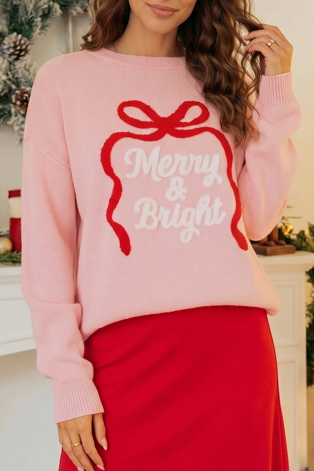 Gossamer Pink Towel Embroidery Slogan Pullover Sweater
