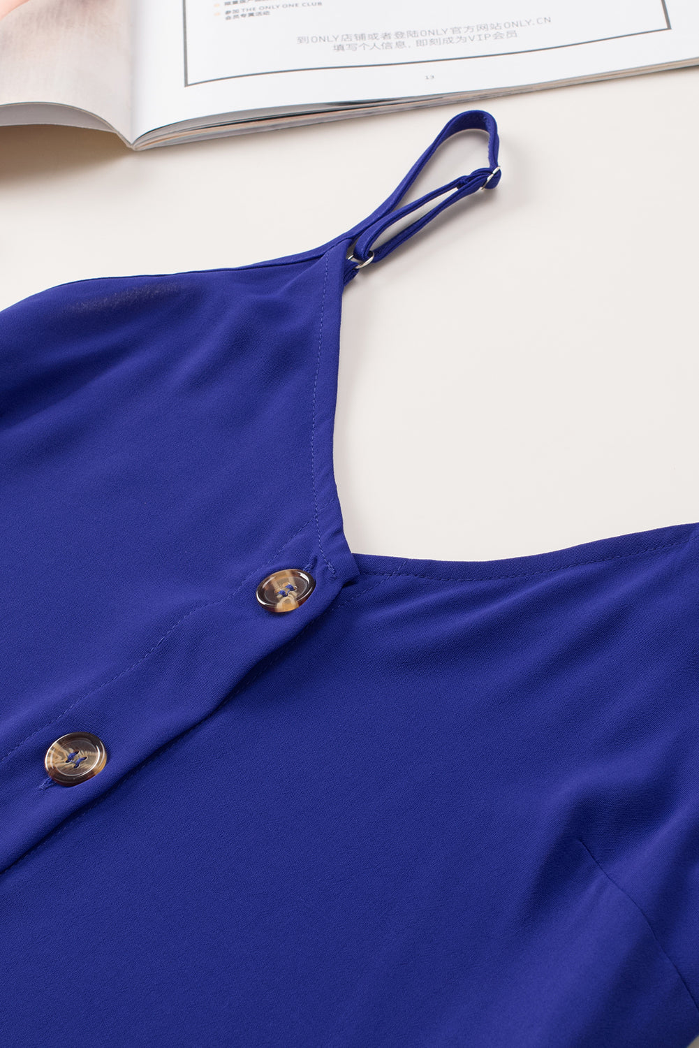 Blue Customizable Solid Color Spaghetti Strap Button Front Tank Top