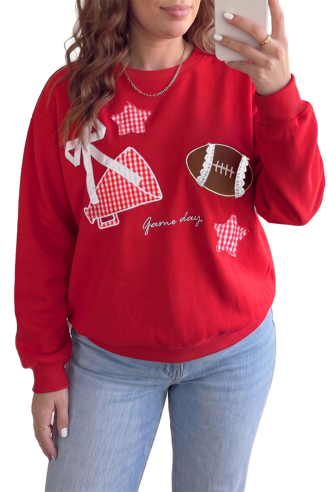 Racing Red Rugby Game Day Patchwork Graphic Plus Size Sweatshirt