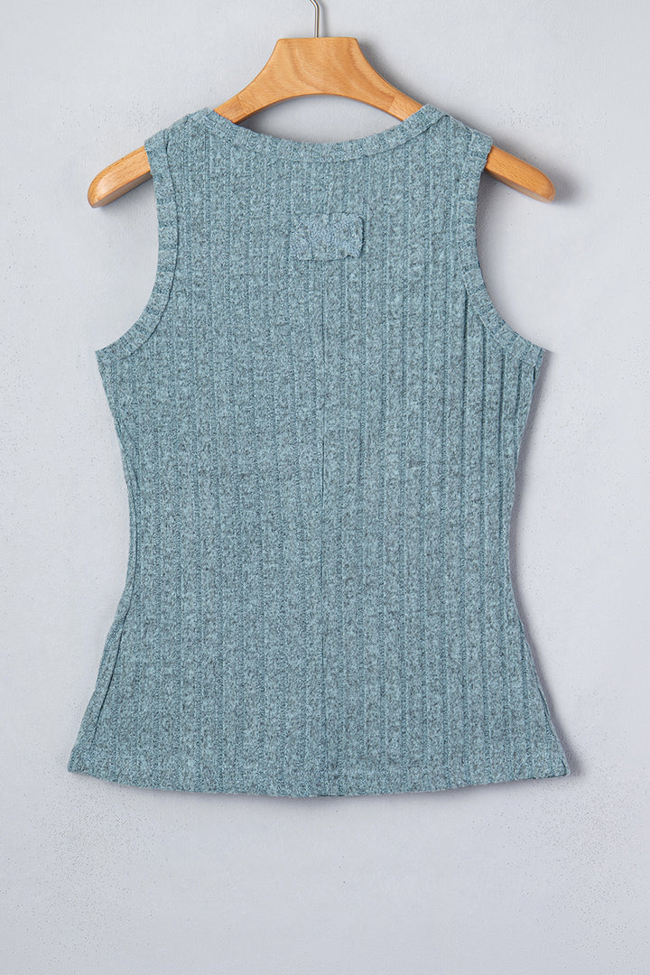 Beau Blue Slim Ribbed Mineral Wash Tank Top