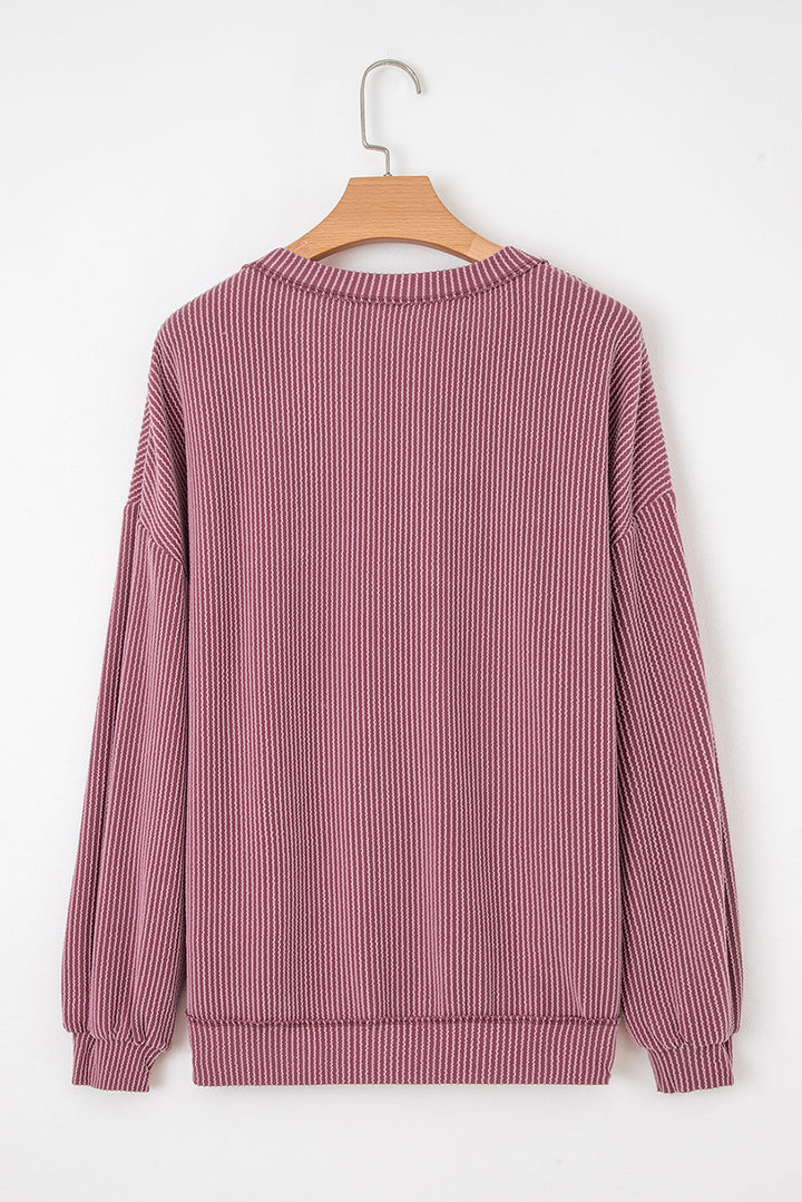 Twisted Rib V Neck Drop Shoulder Loose Sleeve Oversize Top