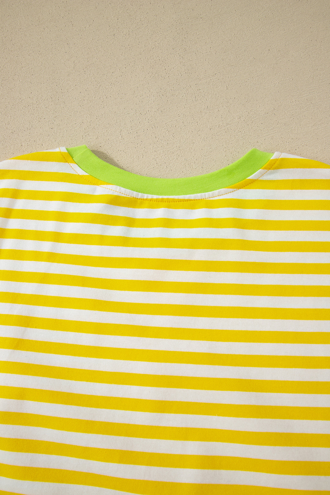Yellow Stripe Contrast Neck Loose Tee and Drawstring Shorts Set