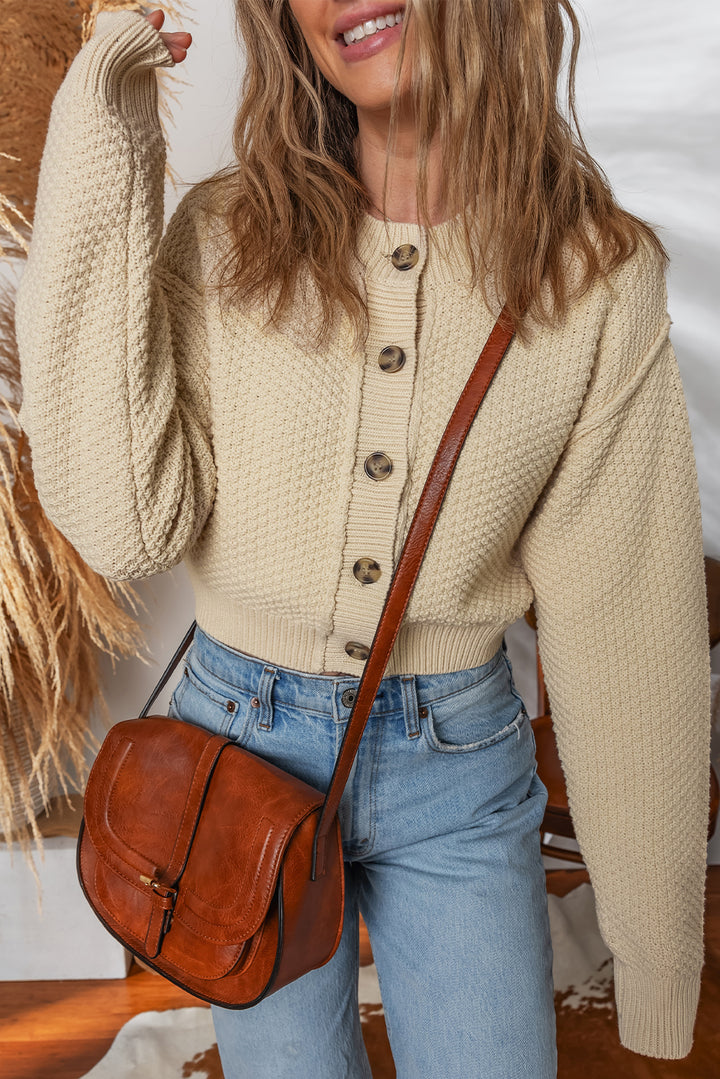 Button Front Cropped Cardigan Sweater