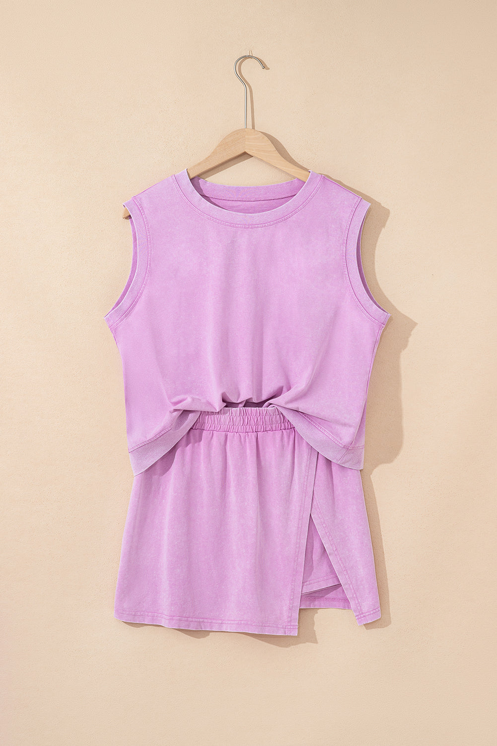 Phalaenopsis Washed Sleeveless Top Split Skort Cotton 2pcs Outfit