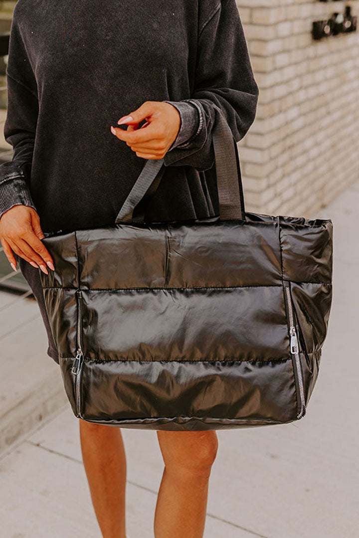 Solid Zipper Puffer Large Tote Bag