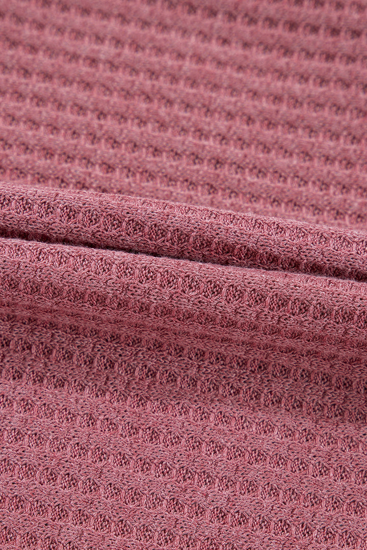 Mineral Red Solid Color Waffle Knit Cardigan