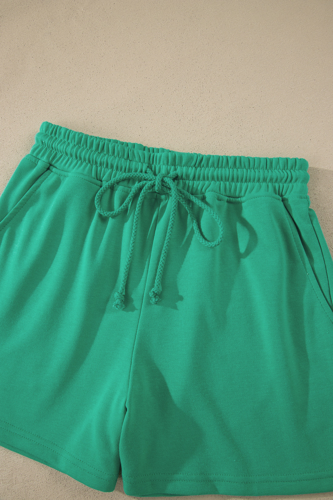 Sea Green Solid Color Loose Tee Drawstring Shorts 2pcs Outfit