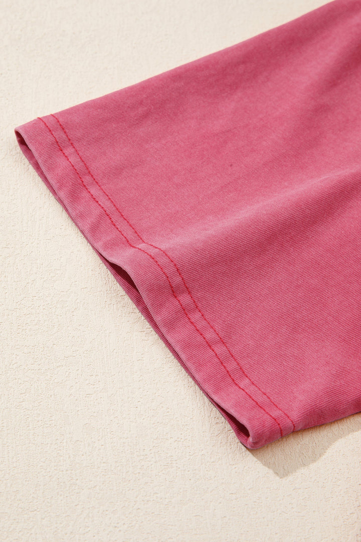Red Independence Day Star Printed Mineral Wash T Shirt