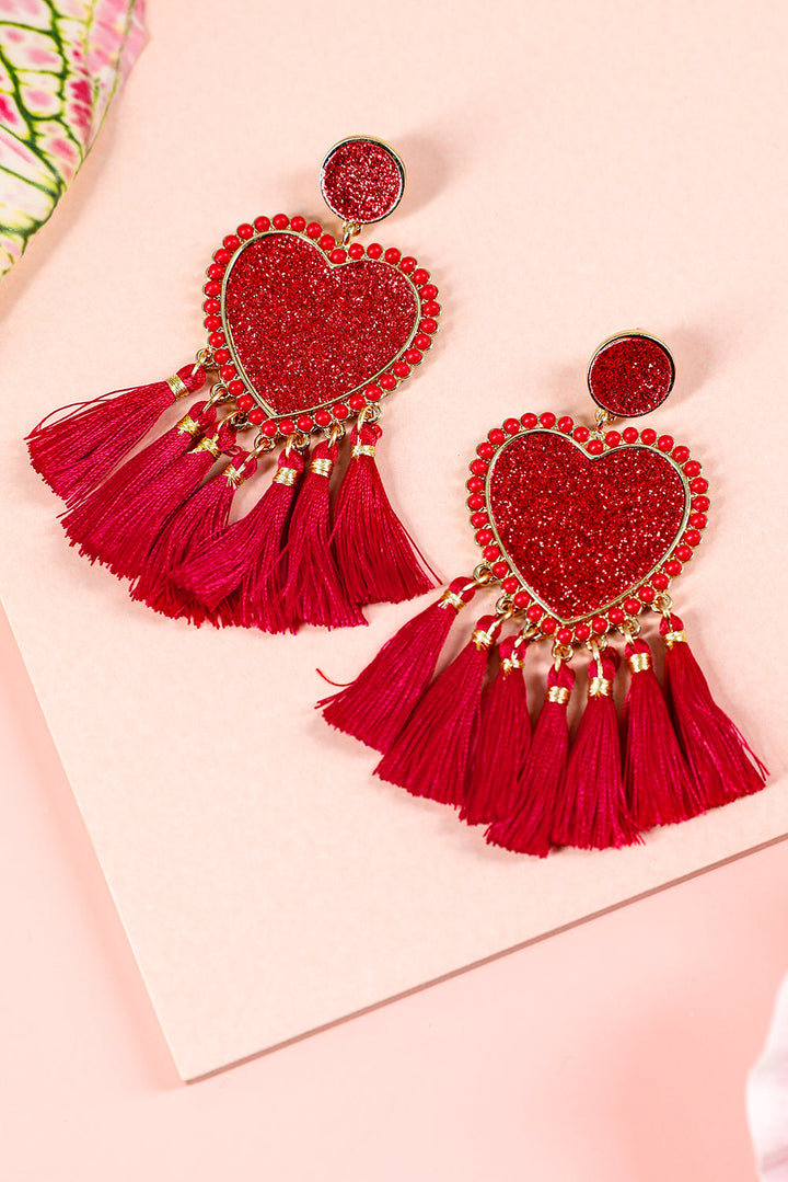Boucles d'oreilles pendantes à pompons en forme de cœur