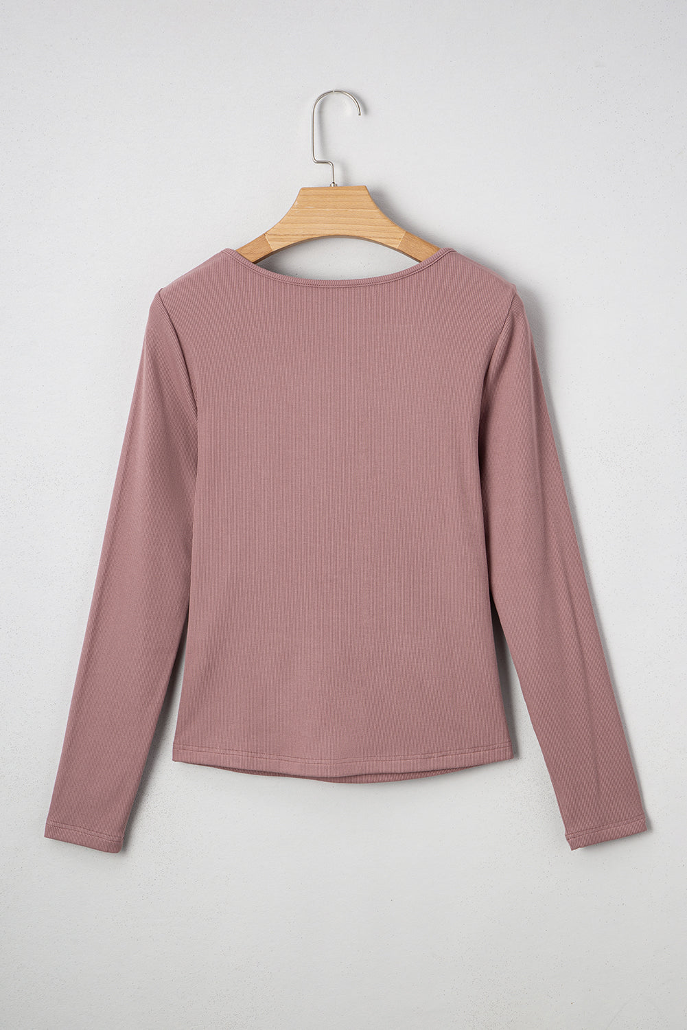 Gathered Bust Square Neck Ribbed Fit Long Sleeve Top