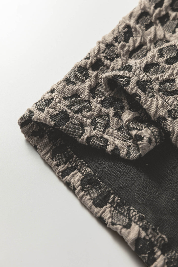 Textured Leopard Print Crew Neck Short Sleeve Top