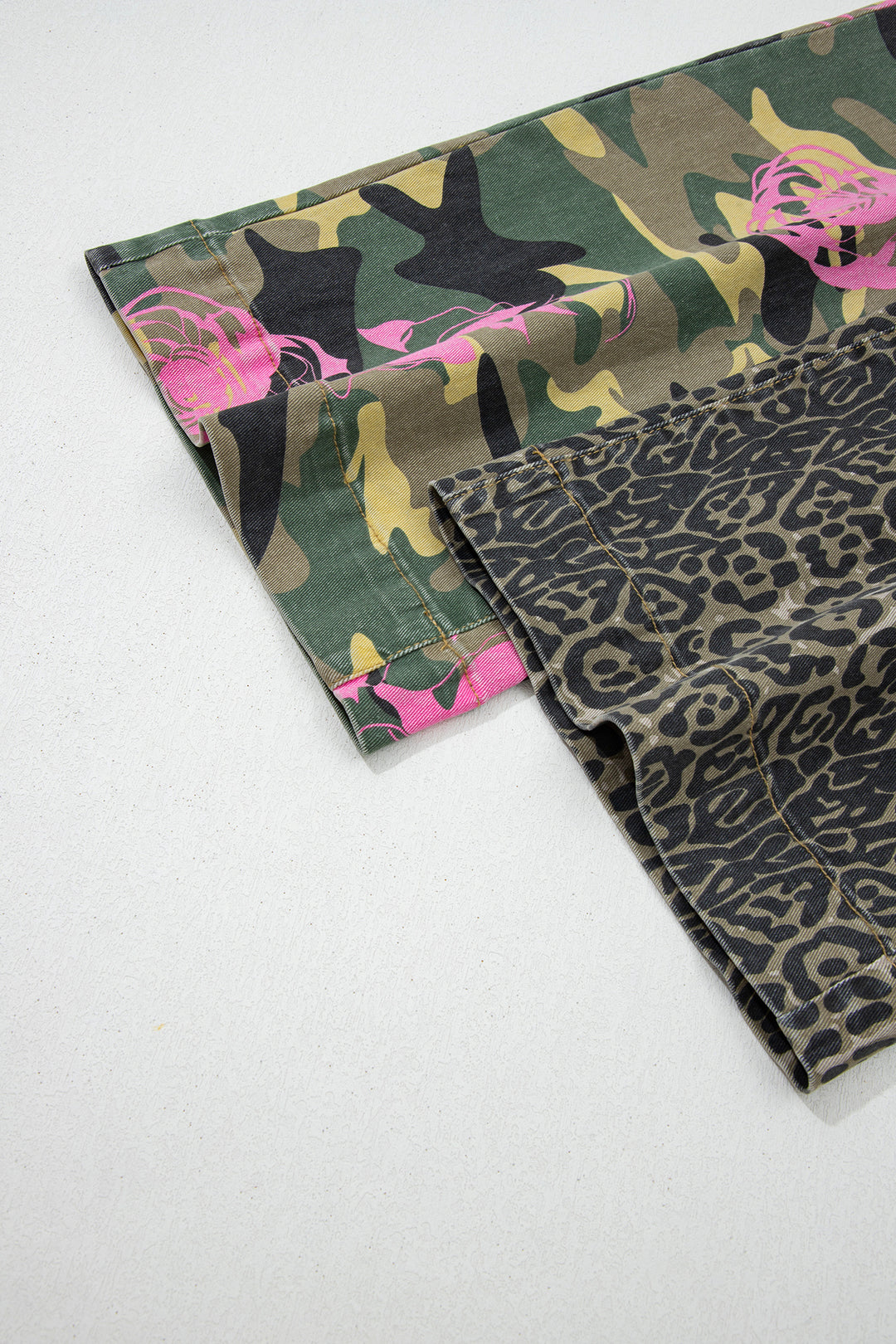 Multicolour Abstract Camouflage Print Contrast Leopard Patchwork Straight Leg Jeans