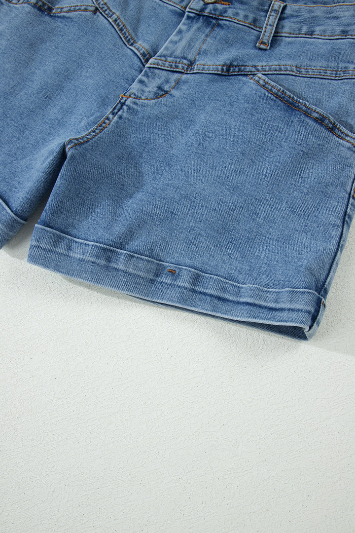 Ivy Seam Detail Pocketed Cuffed Hem Denim Shorts