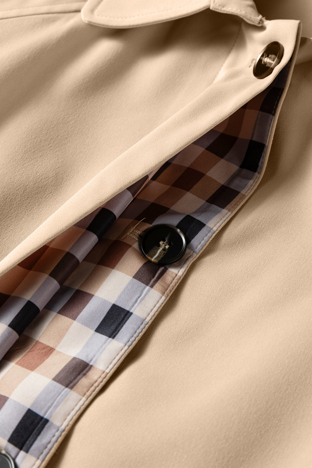 Parchment Plaid Liner Patchwork Single Breasted Trench Coat