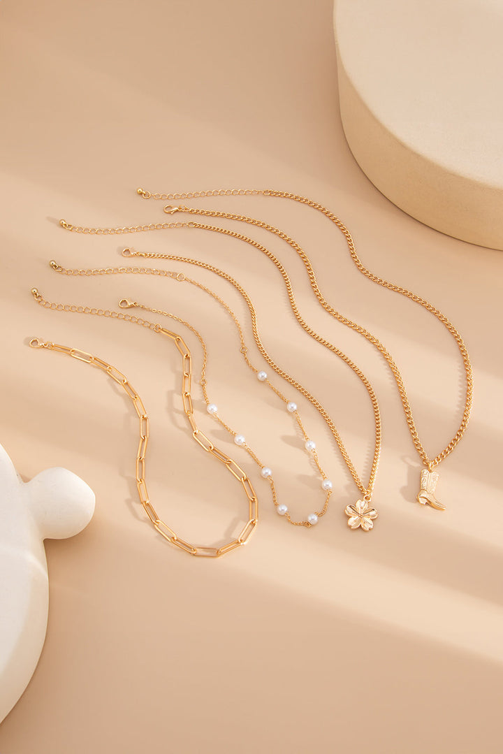 Plated Flower Boot Pendent Pearl Chaining Necklace