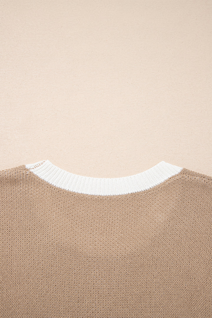 Goat Horse Shoe Pattern Contrast Trim Short Sleeve Sweater