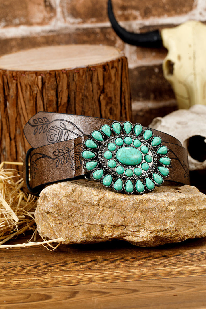 Ceinture en similicuir style western avec pierres précieuses turquoise