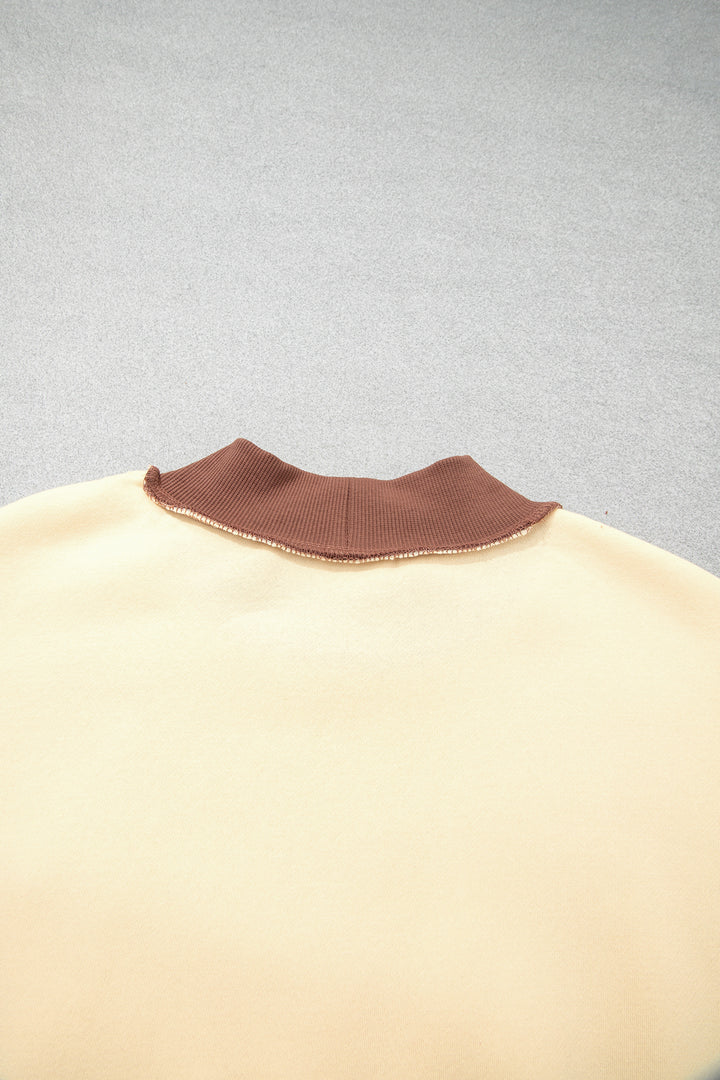 Coffee Saved By Grace Print Color Block Mock Neck Oversized Sweatshirt