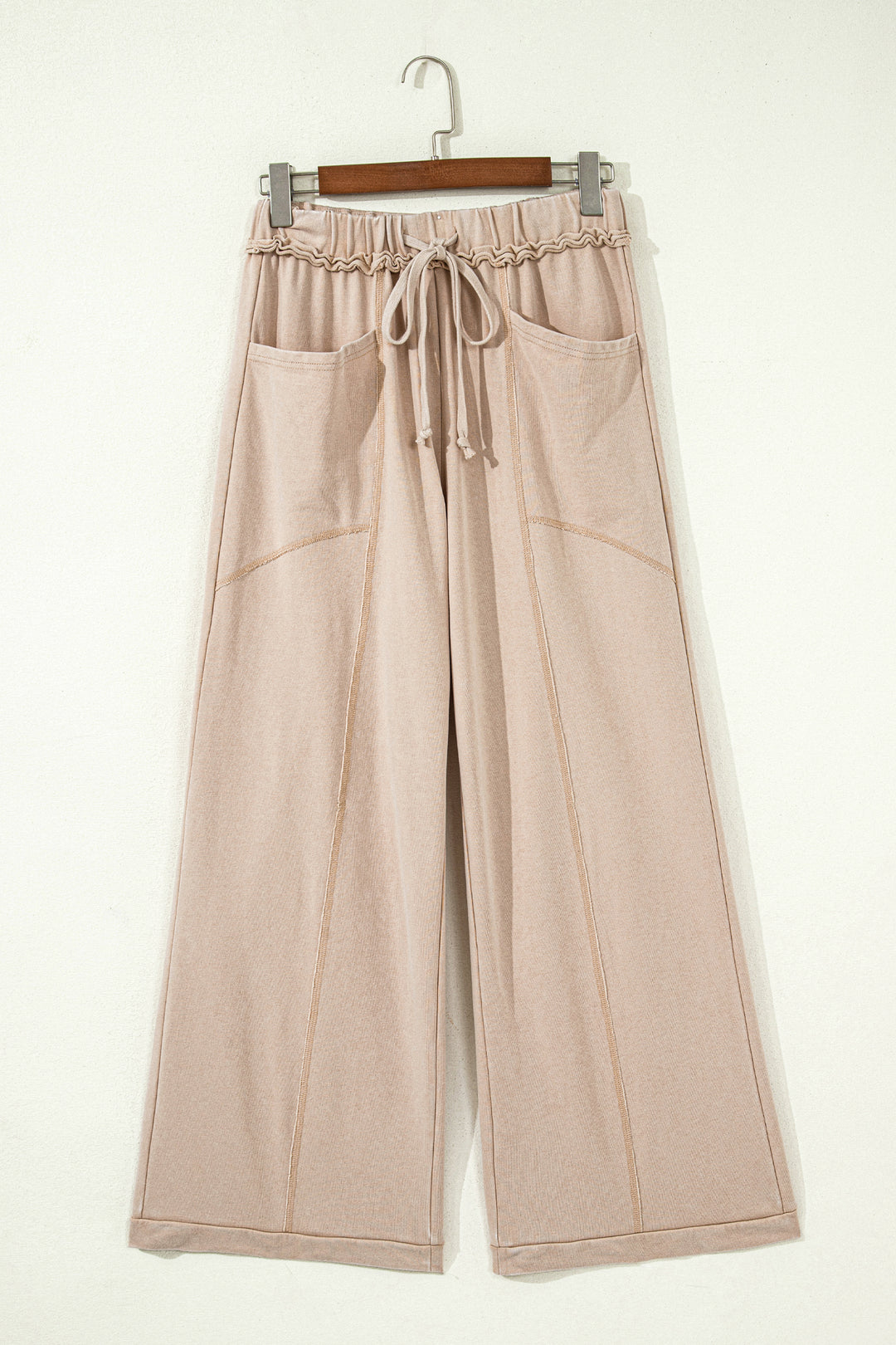 Smoke Gray Mineral Wash Drawstring Retro High Waist Wide Leg Western Pants