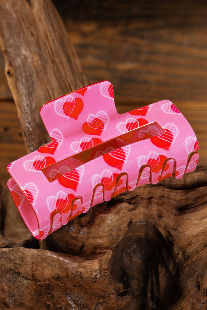 Double Heart Printed Valentines Fashion Hair Claw