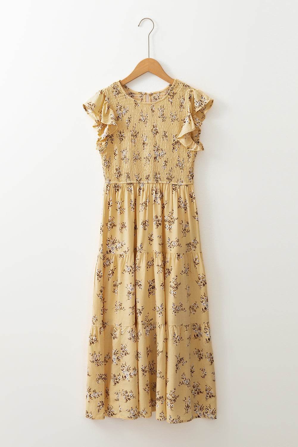 Boho Floral Print Ruffle Smocked Flowy Summer Dress