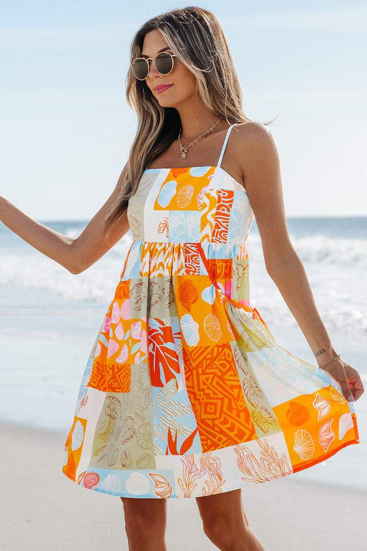 Seashell Patchwork Print Self-tie Flowy Sundress