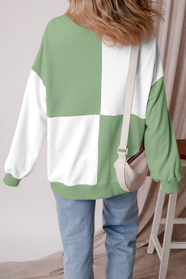 Colorblock Henley High Low Oversize Sweatshirt