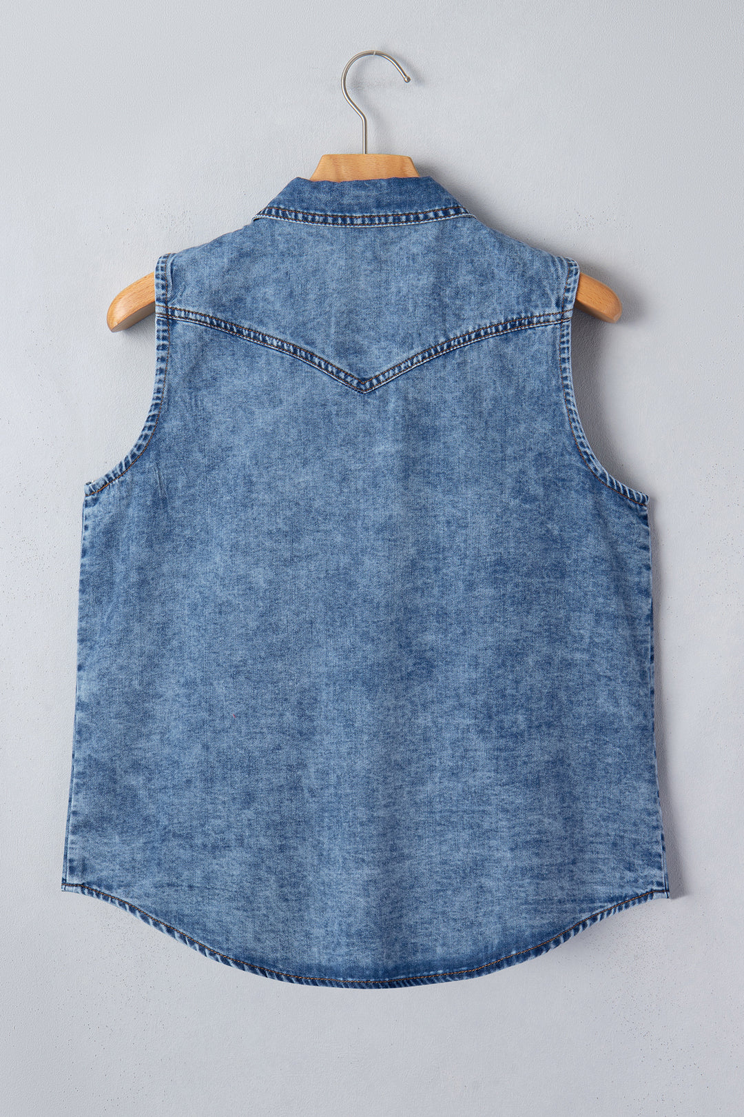 Dusk Blue Buttoned Front Collared Sleeveless Denim Vest