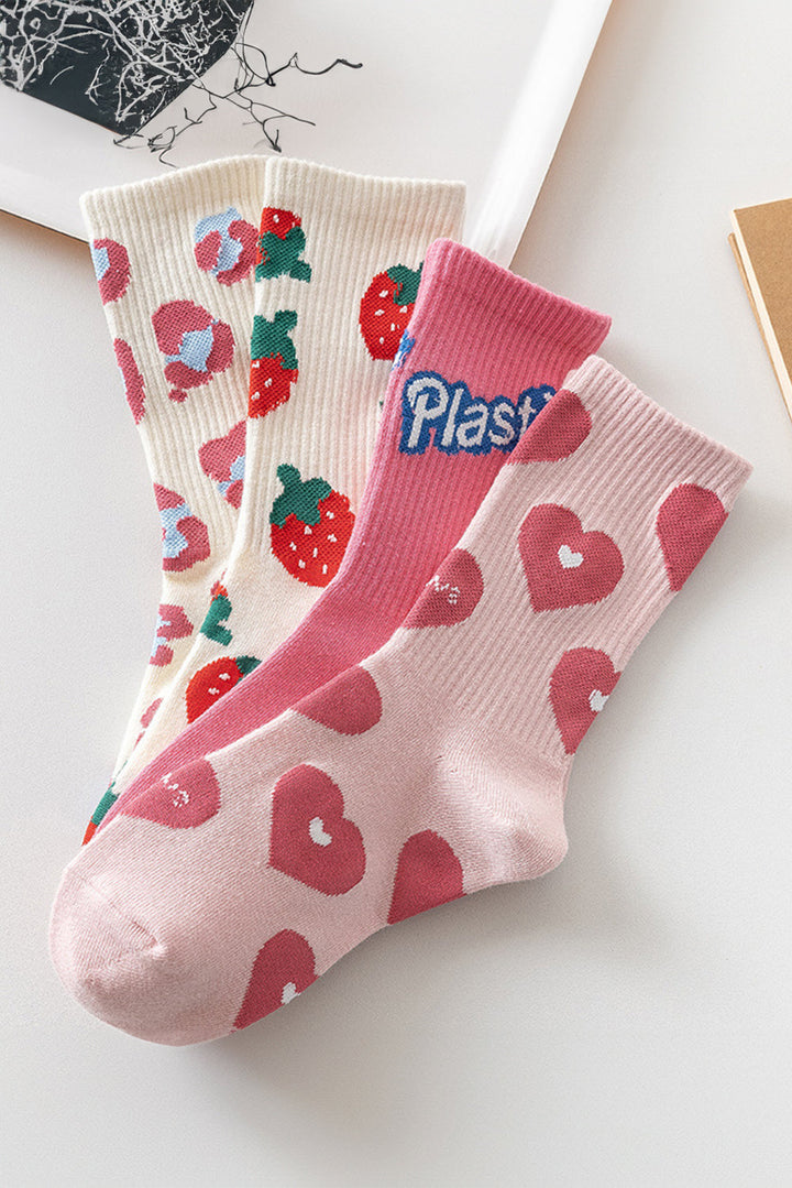 Weiche Crew-Socken mit geripptem Rand und Herz-Print