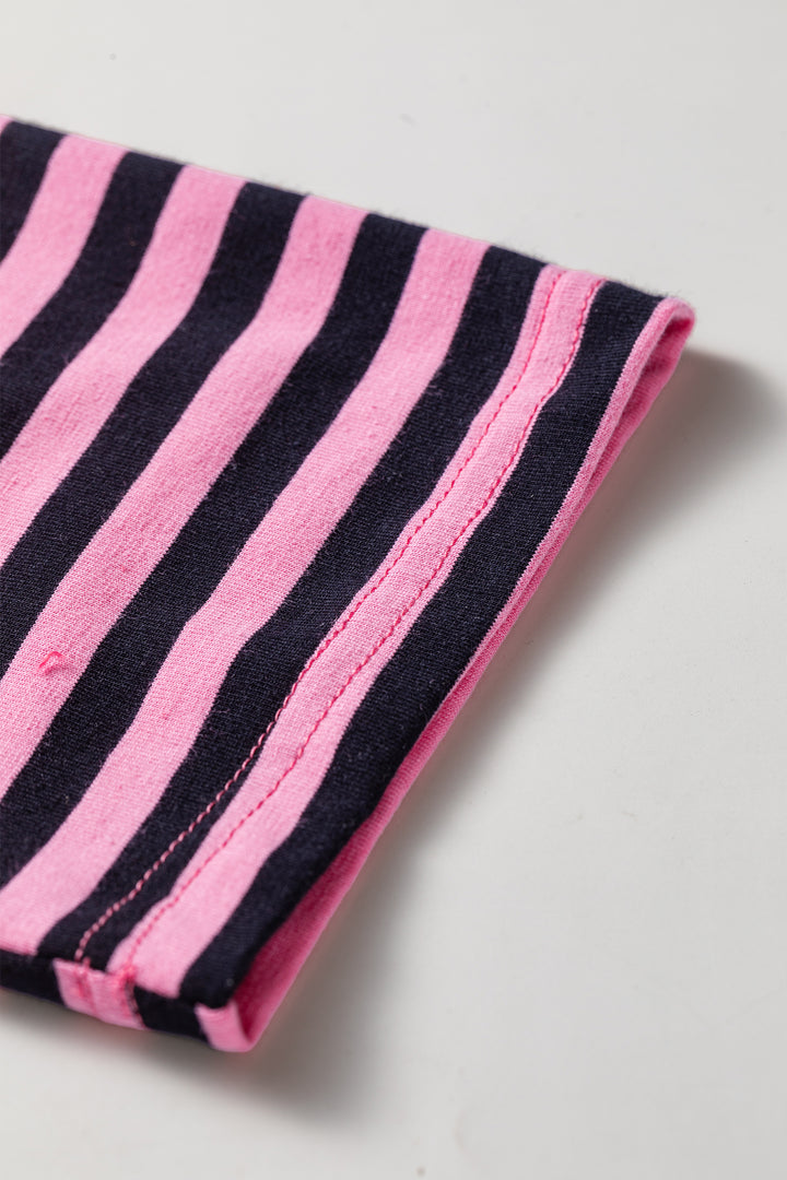 Pink Stripe Casual Long Sleeve Top Drawstring Pant Set