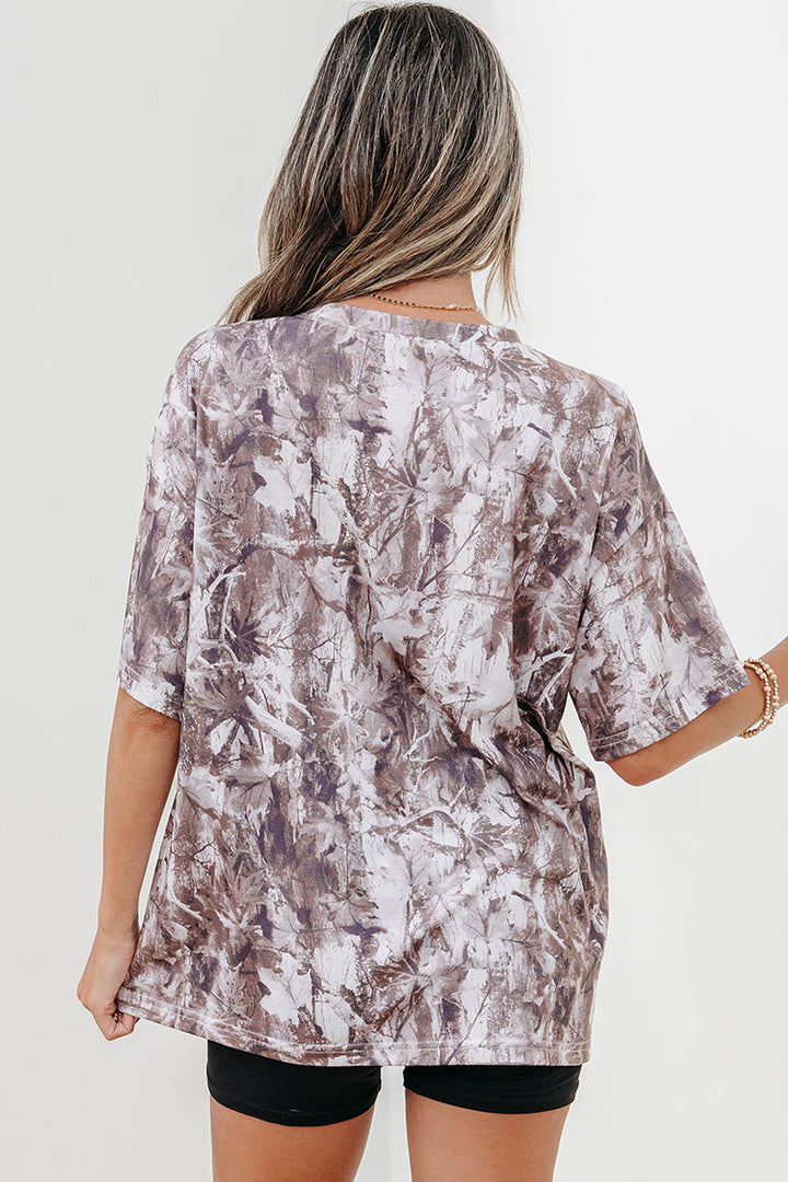 Casual Khaki Camouflage Woodland Print Drop Shoulder Tunic Tee