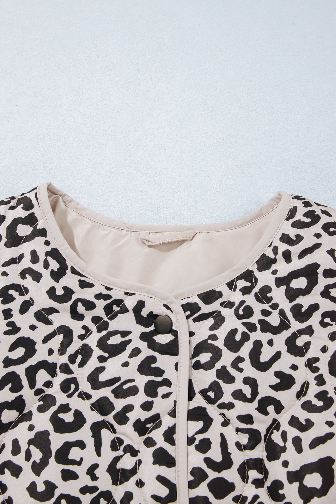 Khaki Leopard Print Patch Pockets Binding Tape Long Sleeve Regular Fit Jacket