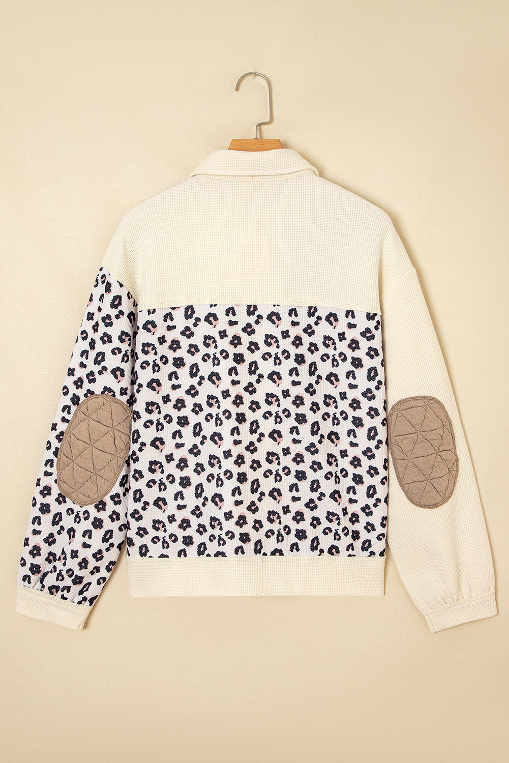 Khaki Leopard Waffle Quilted Patchwork Button Front Jacket