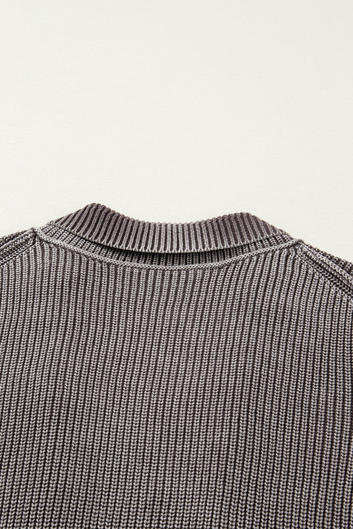 Mineral Wash Exposed Seam Patchwork Knit Open Sweater Cardigan