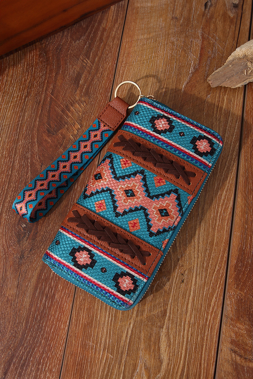 Western Aztec Print PU Leather Wristlet Wallet