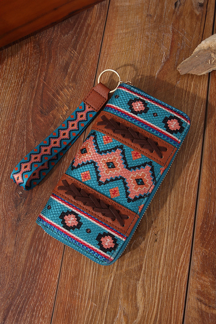 Western Aztec Print PU Leather Wristlet Wallet