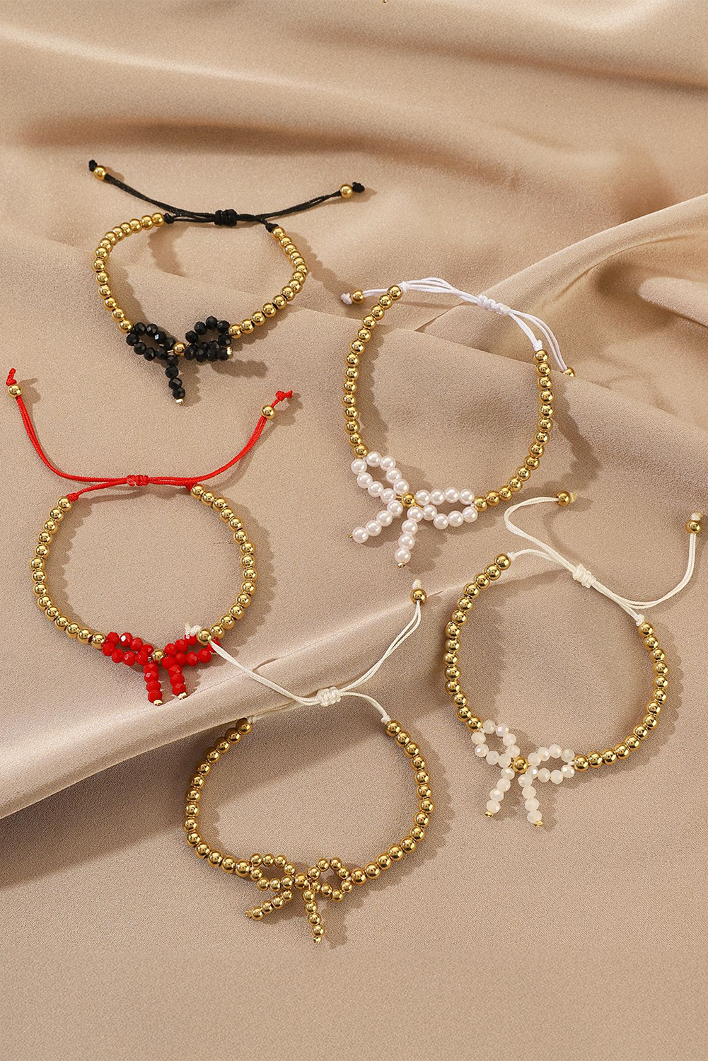 Pearled Bow Knot Plated Beads Adjustable Bracelet