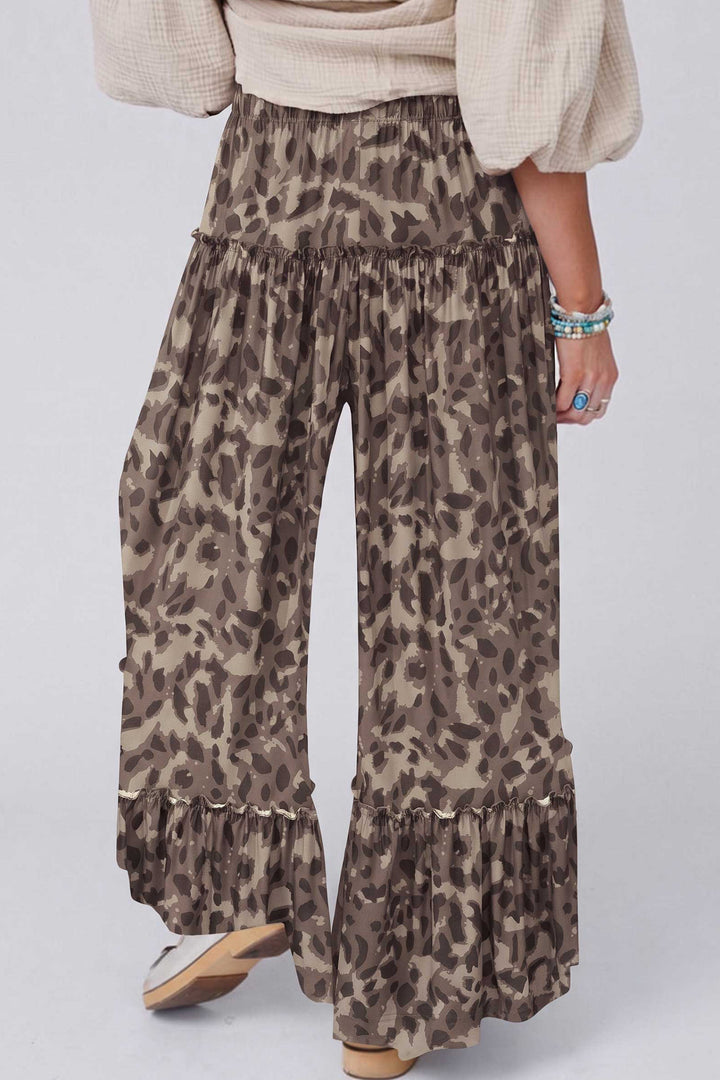 Brown Camo Print Wide Leg Casual Pants