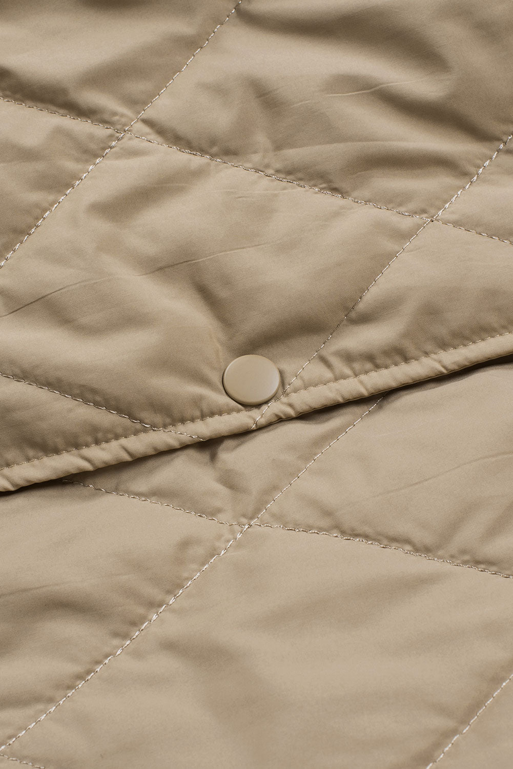 Khaki Quilted Snap Button Hooded Puffer Coat