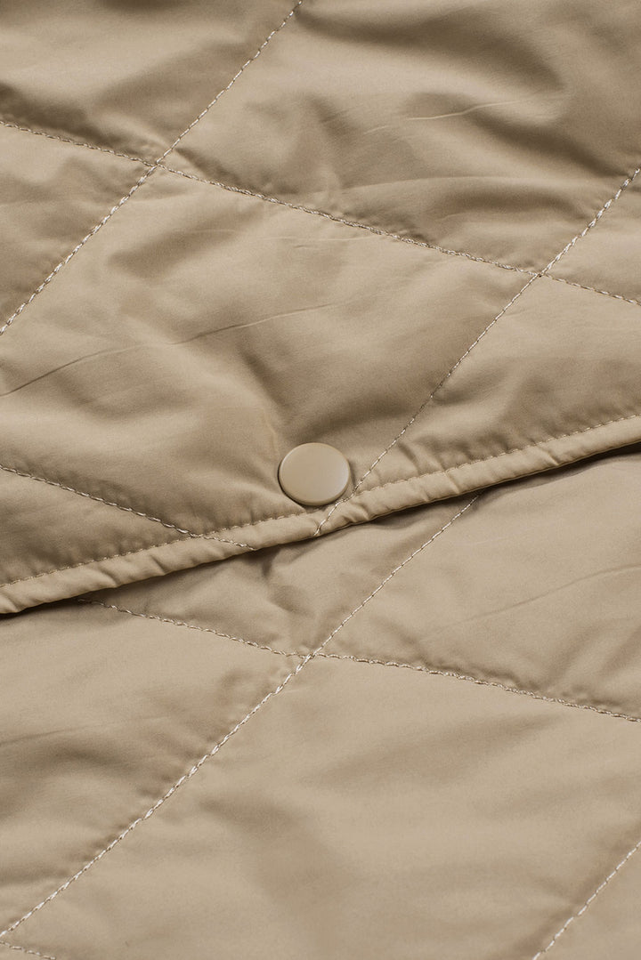 Khaki Quilted Snap Button Hooded Puffer Coat