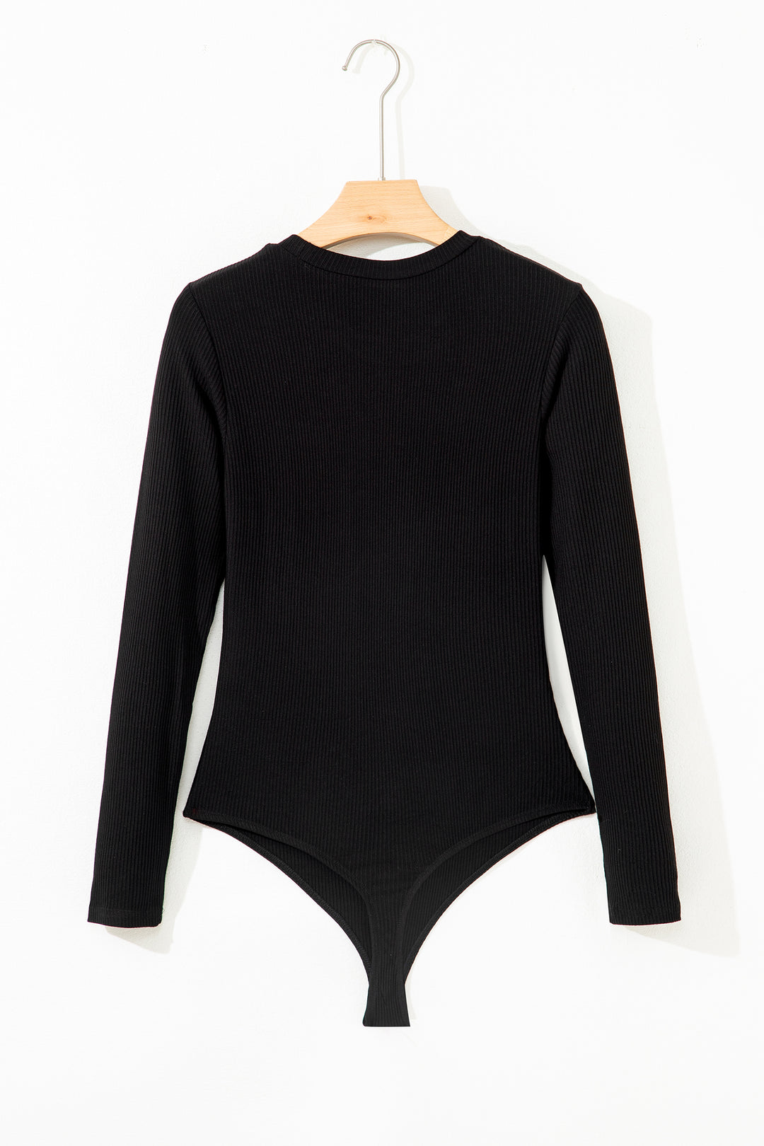 Dearlovers Black Ribbed Long Sleeve Crew Neck Solid Color Bodysuit