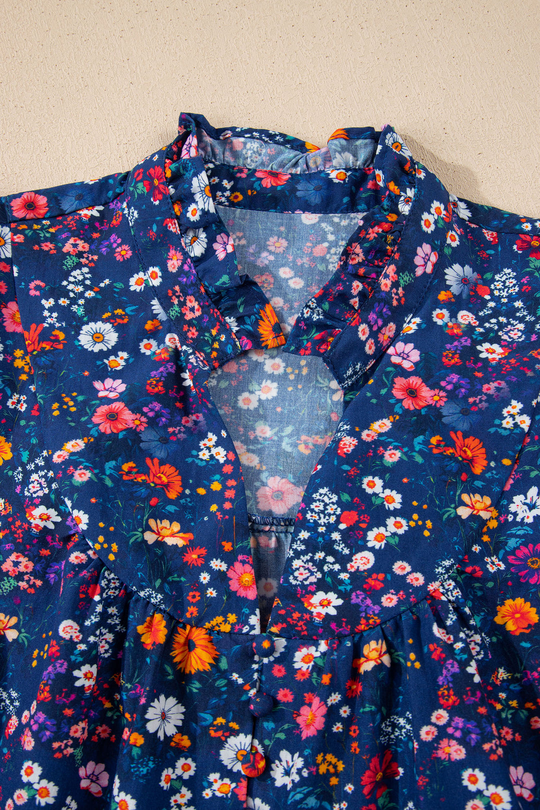 Wild Daisy Floral Split Neck Short Puff Sleeve Mini Dress