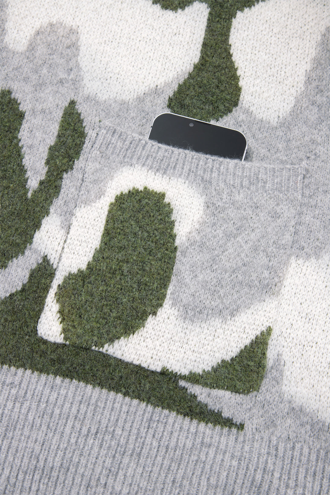 Green Camouflage V Neck Button Front Cardigan