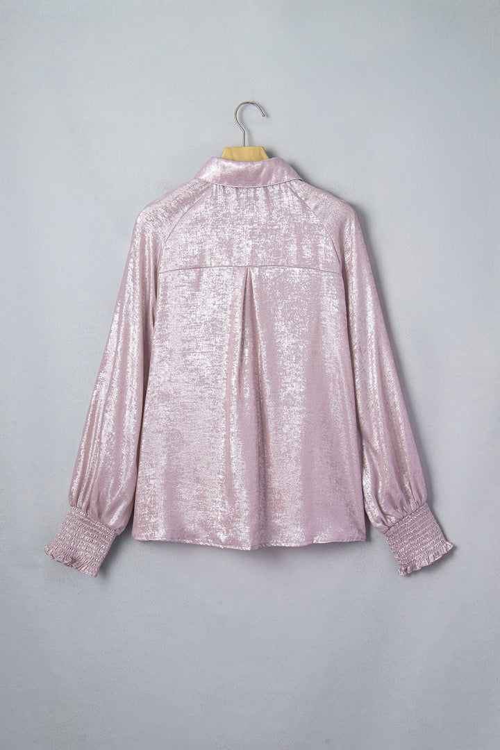 New Delicacy Long Sleeve Button Front Ruffle Cuffs Back Paneling Shirt