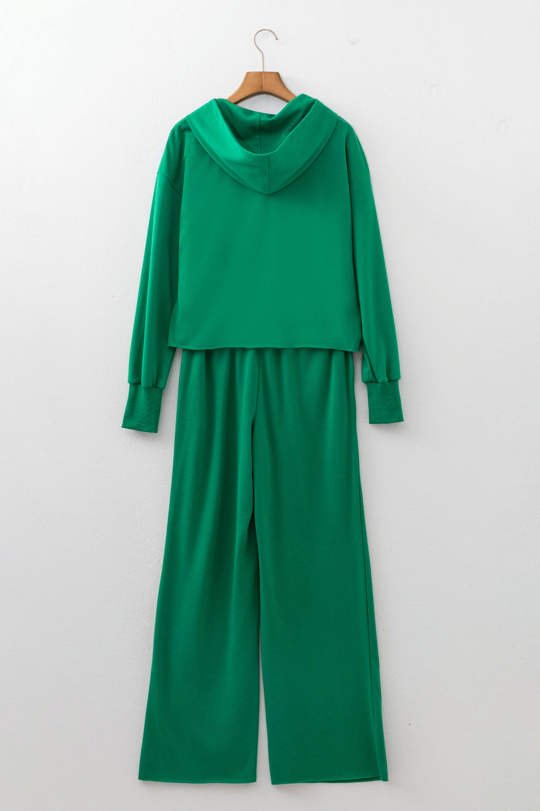 Bright Green Solid Color Hooded Long Sleeve Elastic Waist Pocket Pant Set