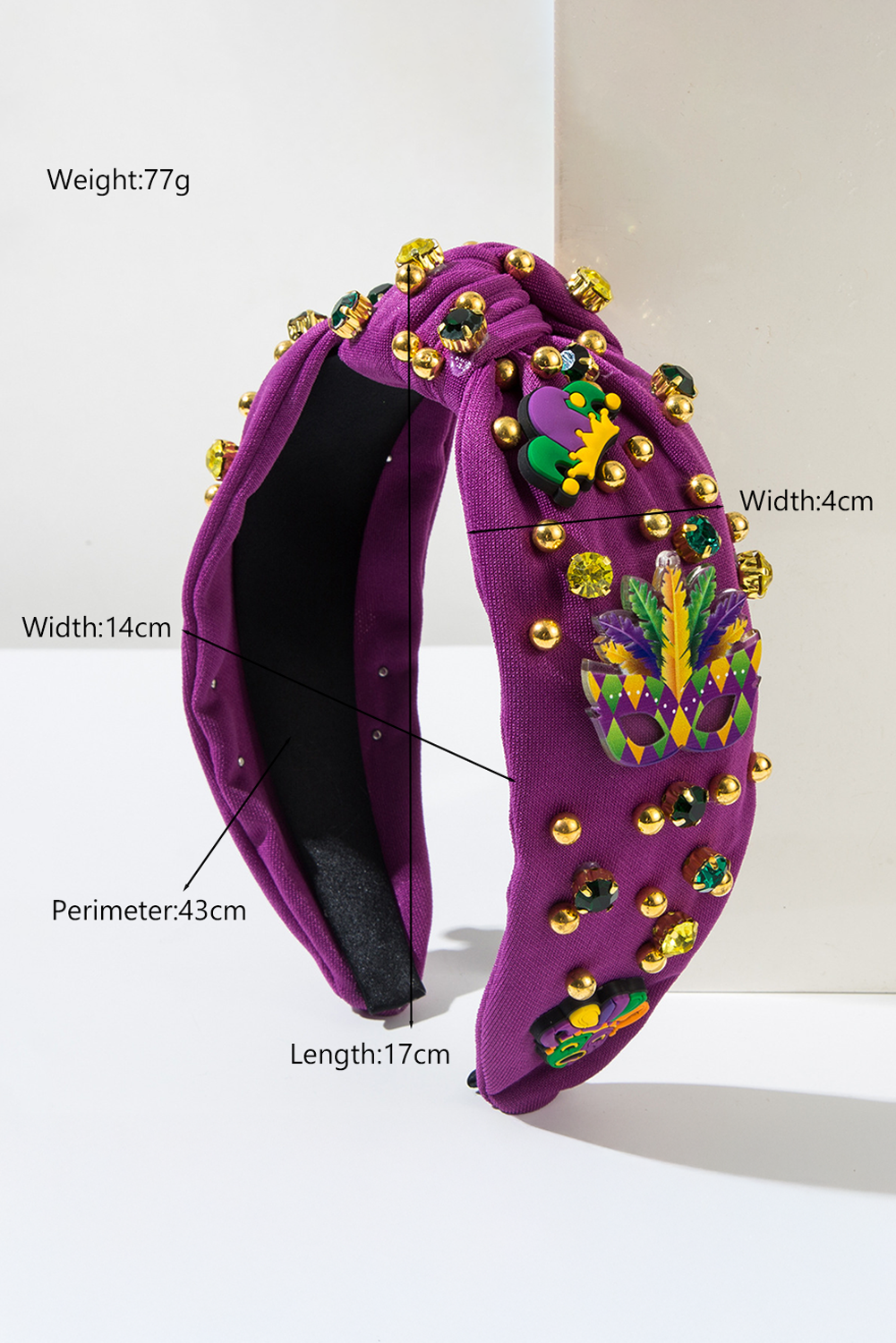 Bandeau large noué en perles et strass Mardi Gras