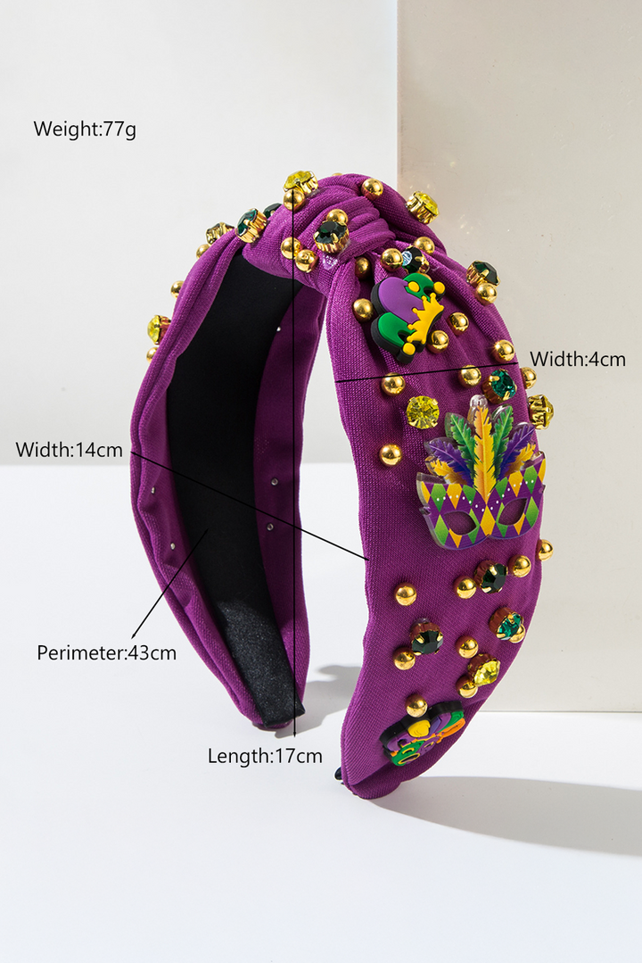 Bandeau large noué en perles et strass Mardi Gras