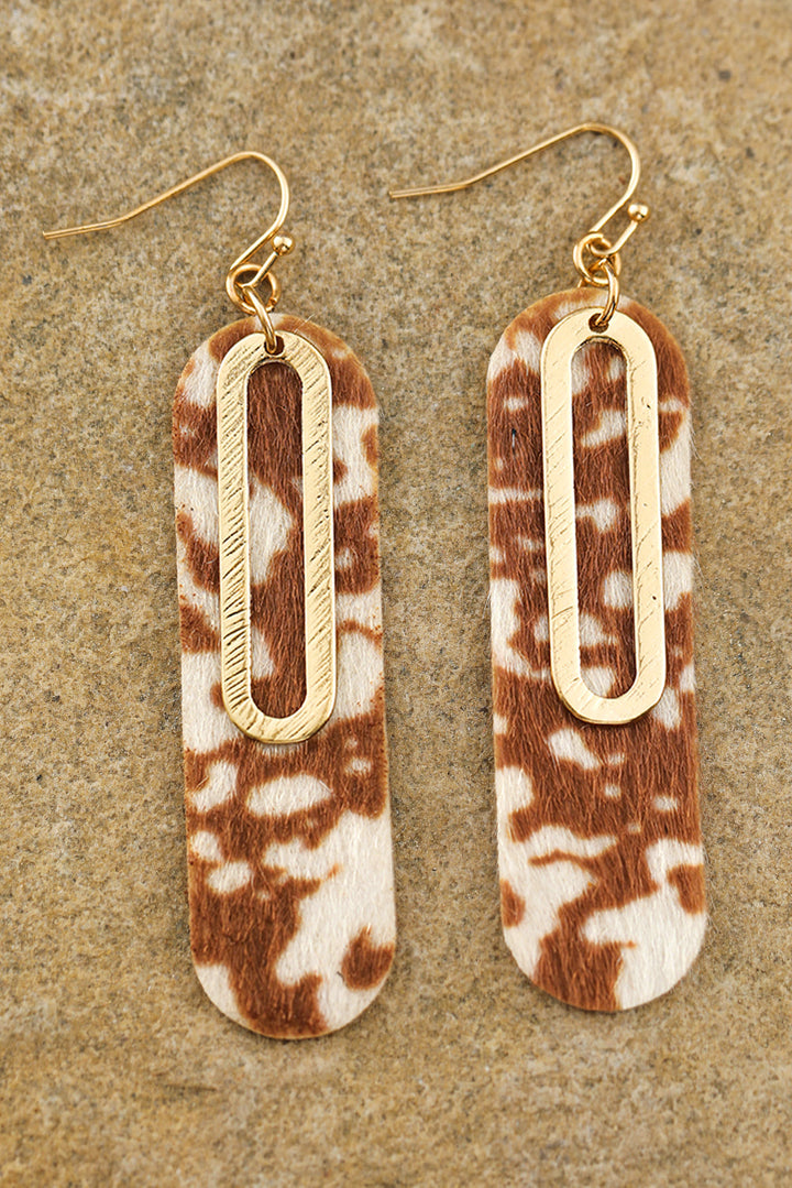 Leopard Double Layer Geometric Hook Dangle Earrings