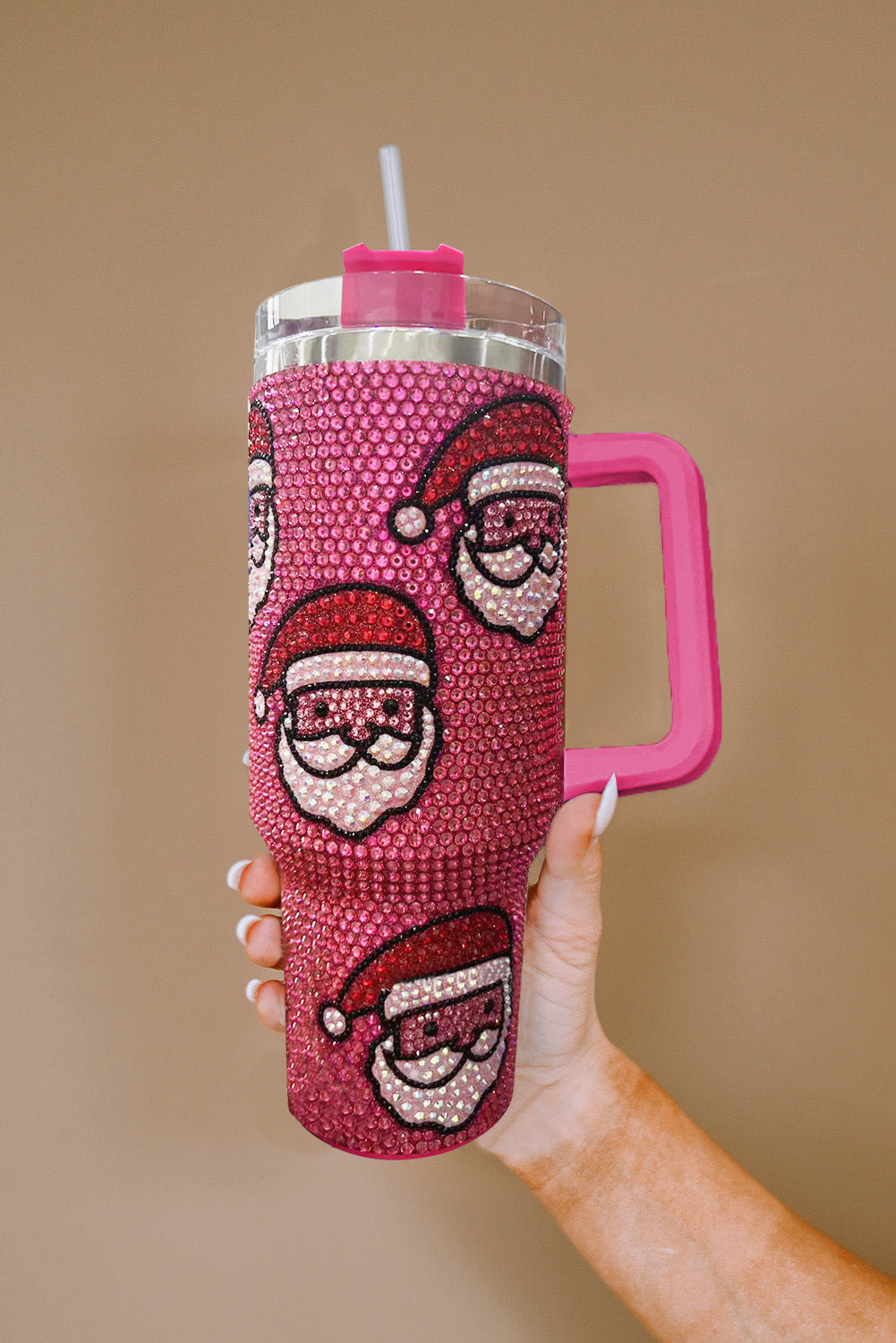 Christmas Santa Claus Diamond Thermos Cup with Straw 40oz