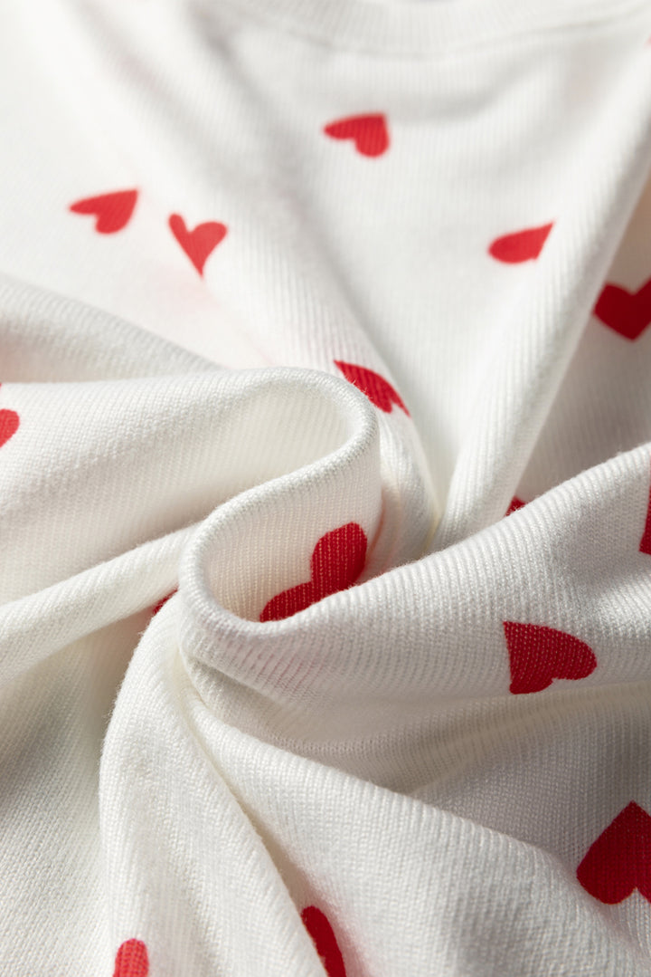 Fiery Red Tiny Hearts Printed Long Sleeve Top Drawstring Lounge Pant Set